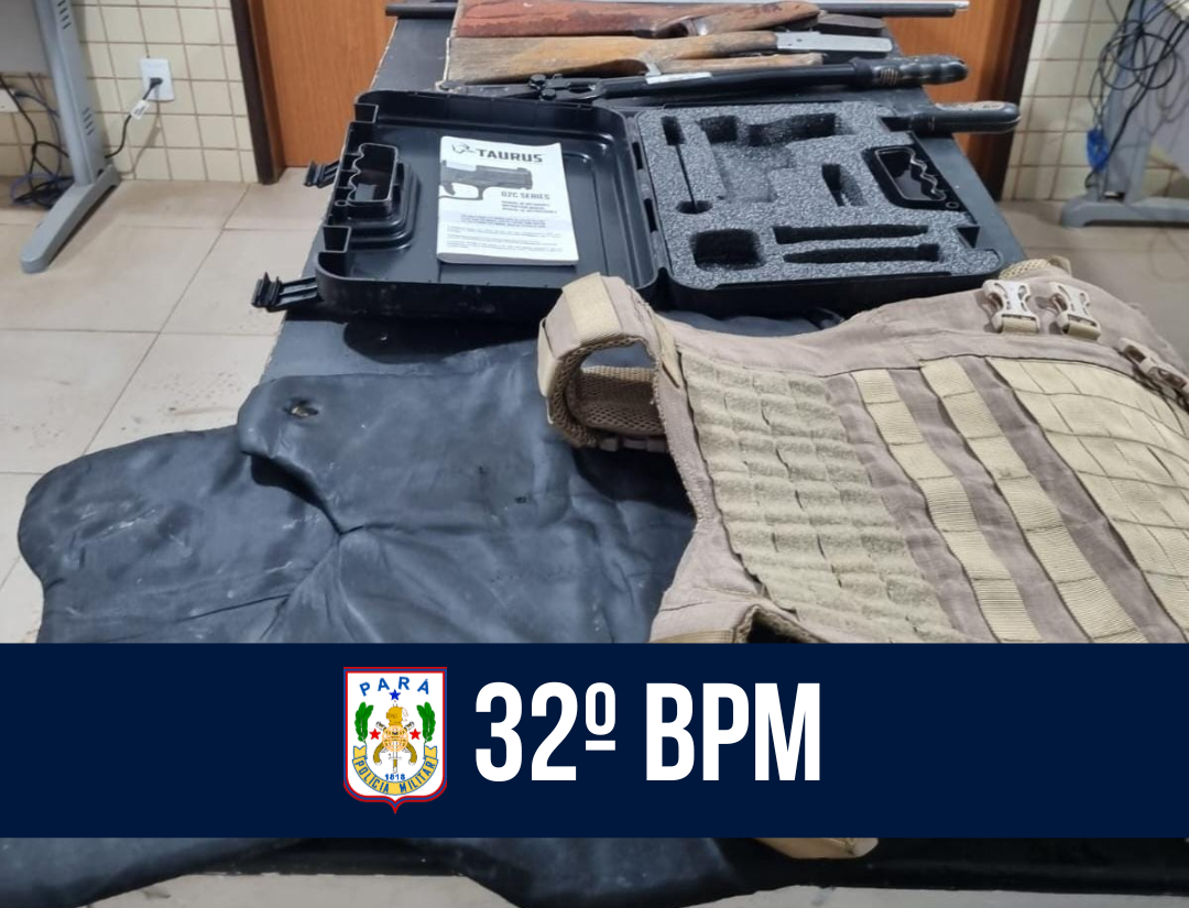 Em Cametá, 32° BPM prende dupla por homicídio e apreende colete balístico, armamentos e moto roubada