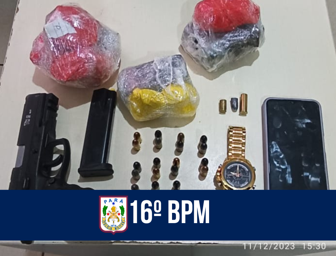16º BPM apreende arma de fogo e mais de 2 kg de entorpecentes, em Altamira