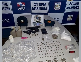 Em Marituba, ação da PM apreende drogas, munições e uma arma de fogo