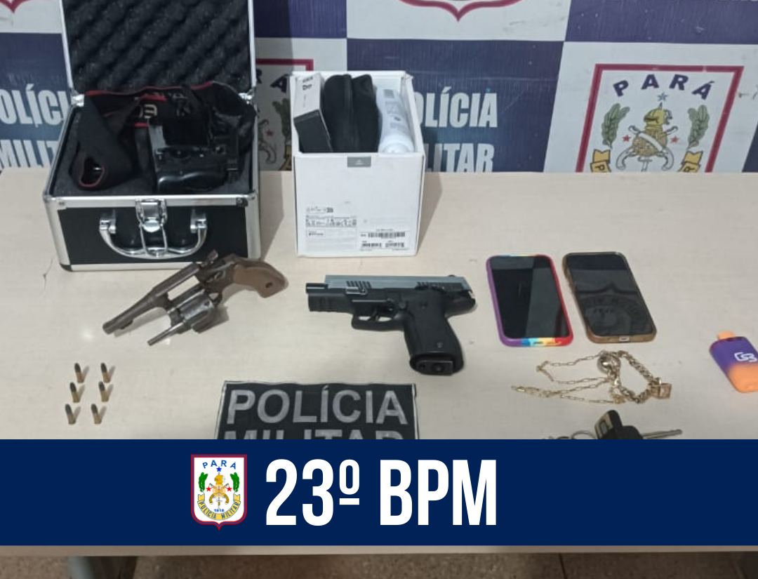 23º BPM prende dupla com arma de fogo, munições e simulacro