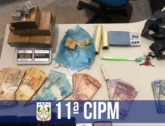 11ª CIPM prende trio por tráfico de drogas e aprende mais de R$4 mil