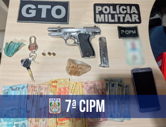7ª CIPM prende dupla por posse ilegal de arma de fogo e tráfico