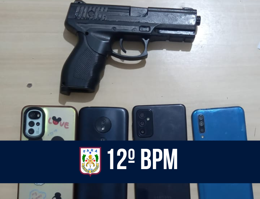 Em Santa Izabel, 12º BPM apreende simulacro de arma de fogo e telefones celulares