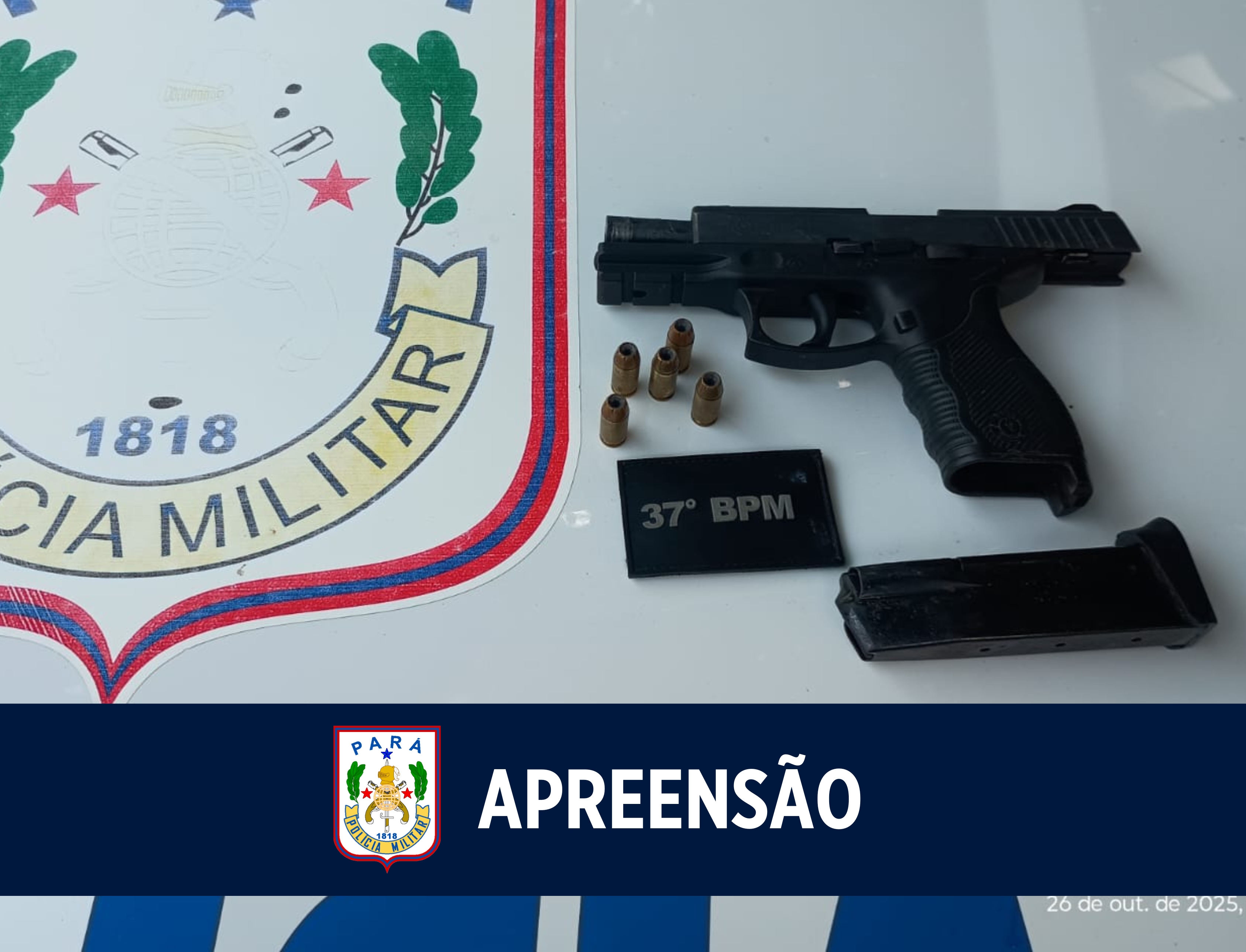 37° BPM: Em Belém, PM apreende arma de fogo