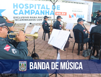 Banda da PM leva alento a profissionais e pacientes do Hospital do Hangar