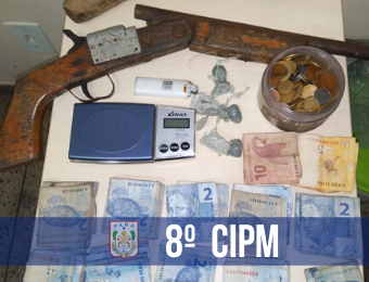 8ª CIPM prende suspeito de tráfico e apreende armas caseiras e drogas