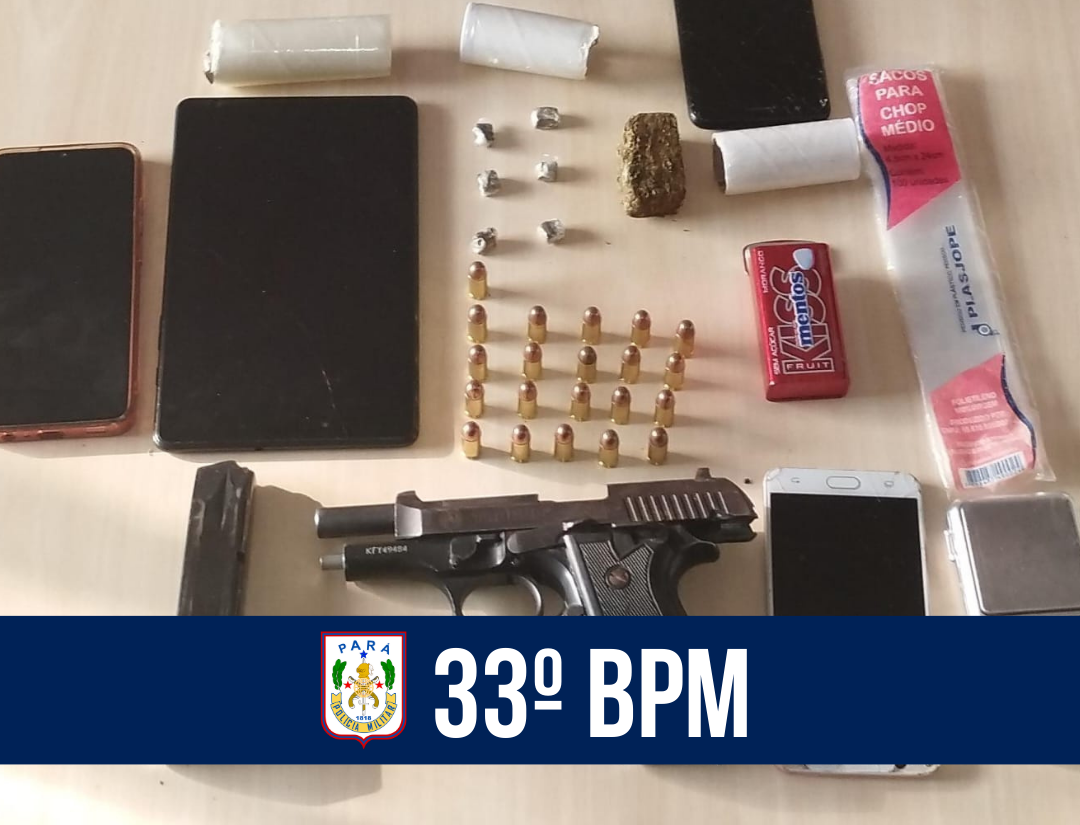 33º BPM prende casal com arma e drogas