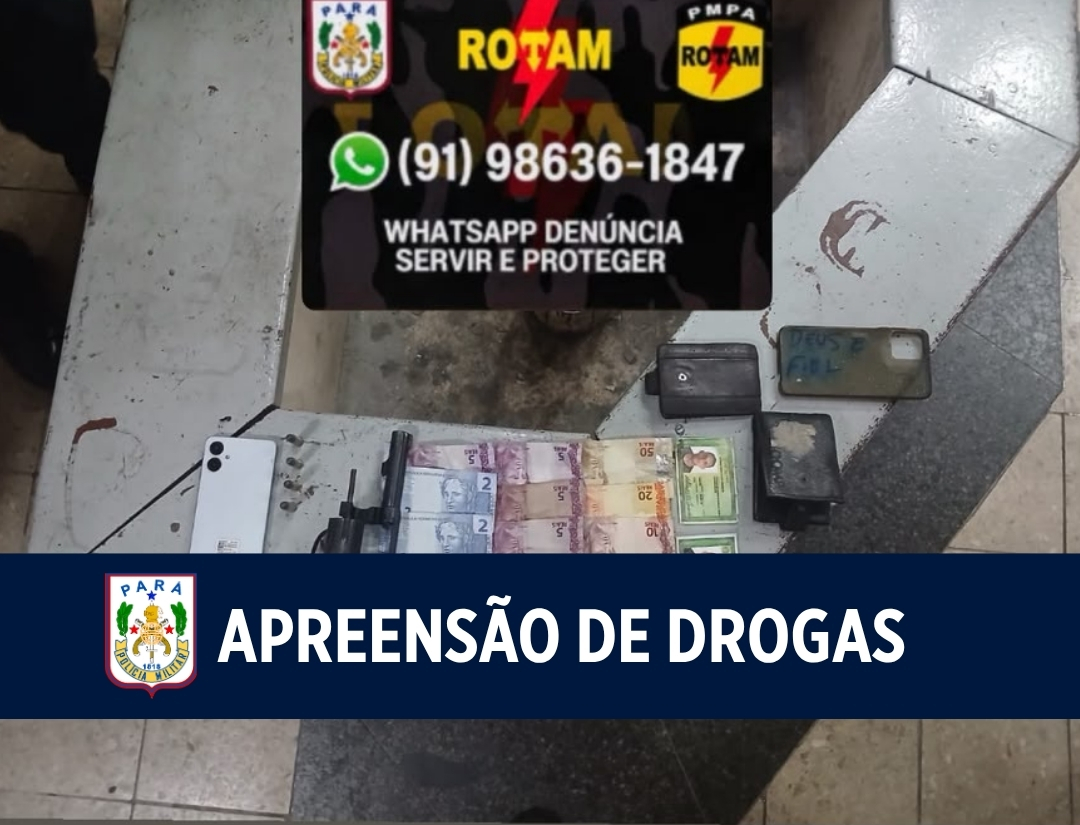 Rotam apreende arma de fogo e drogas em ações policiais em Belém e Ulianópolis